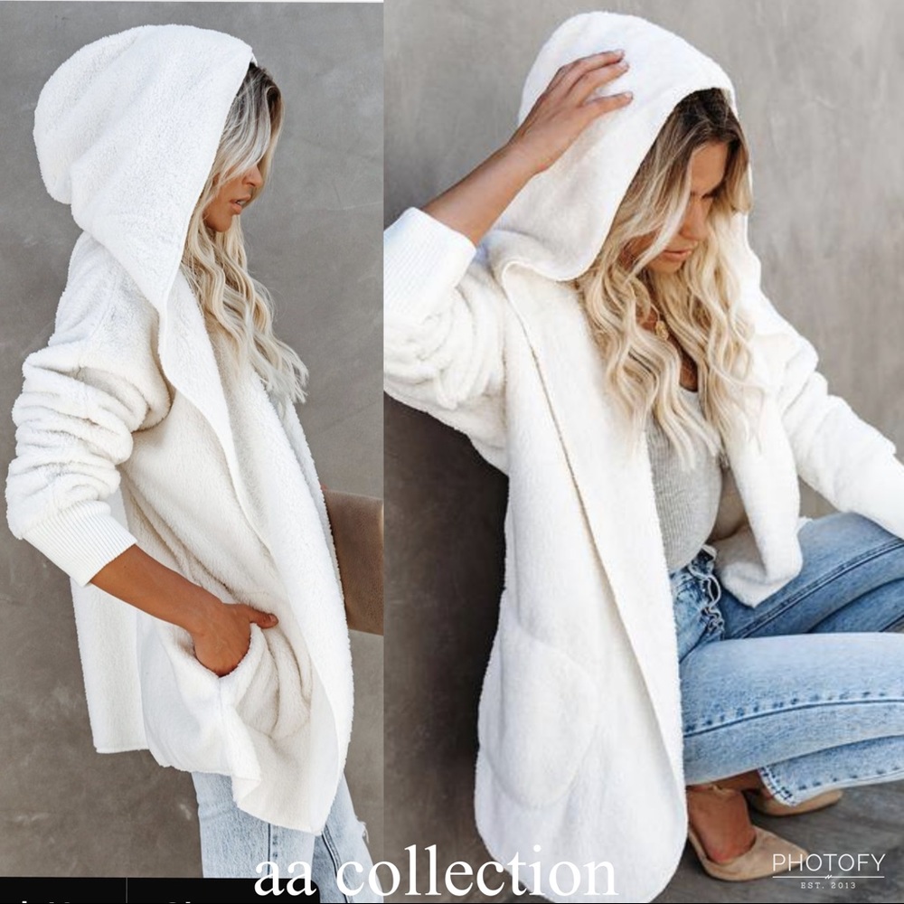 Faux Fur Sherpa Hoodie Jacket Coat Cardigan OS - Picture 3 of 13